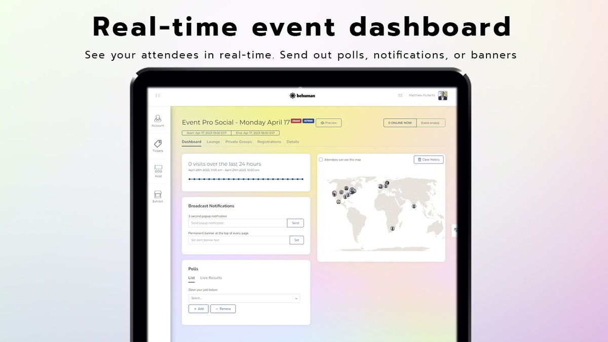 Instant event insights at a glance, with comprehensive live event management.