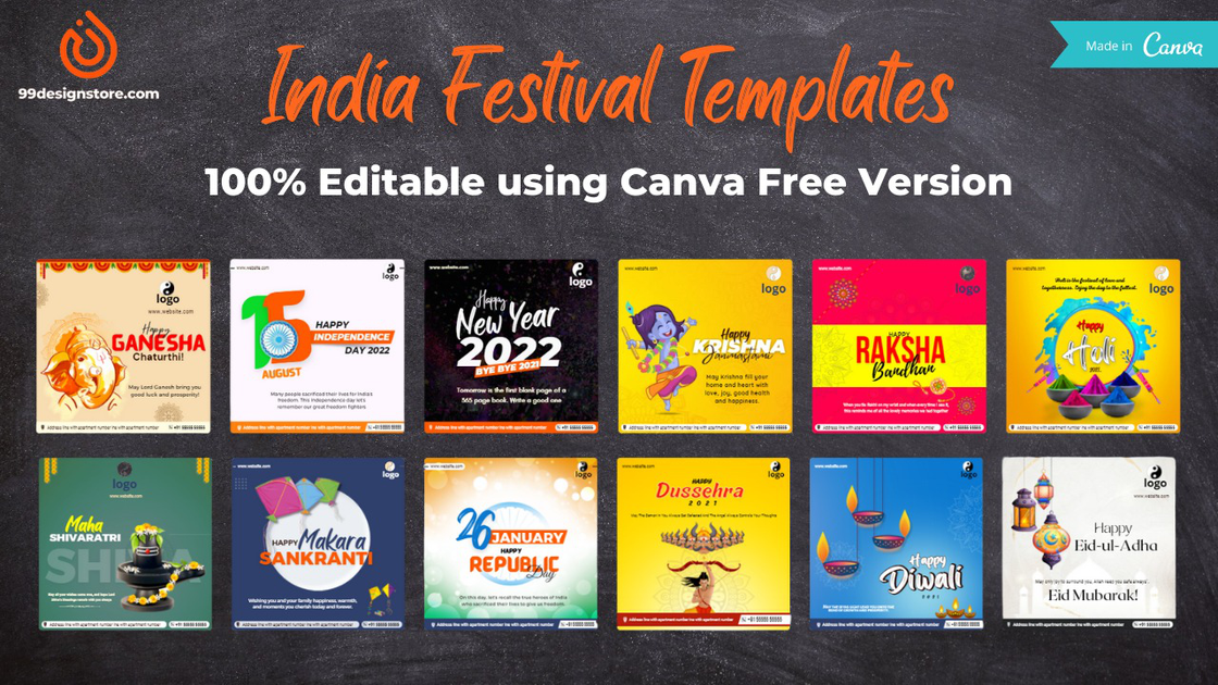 India Festival Canva Templates 100 Editable Using Canva Free Version 