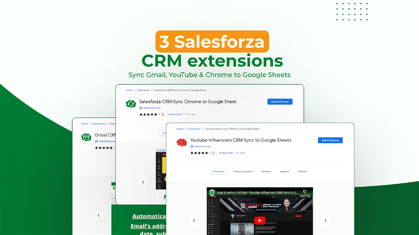 3 Salesforza CRM extensions: Sync Gmail, YouTube & Chrome to Google Sheets