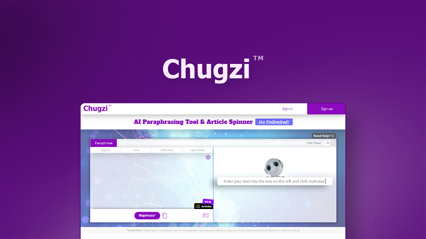 Chugzi Unlimited Paraphrasing Tool & Article Spinner
