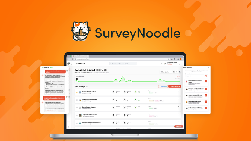 Surveynoodle review showing survey builder and dashboard features