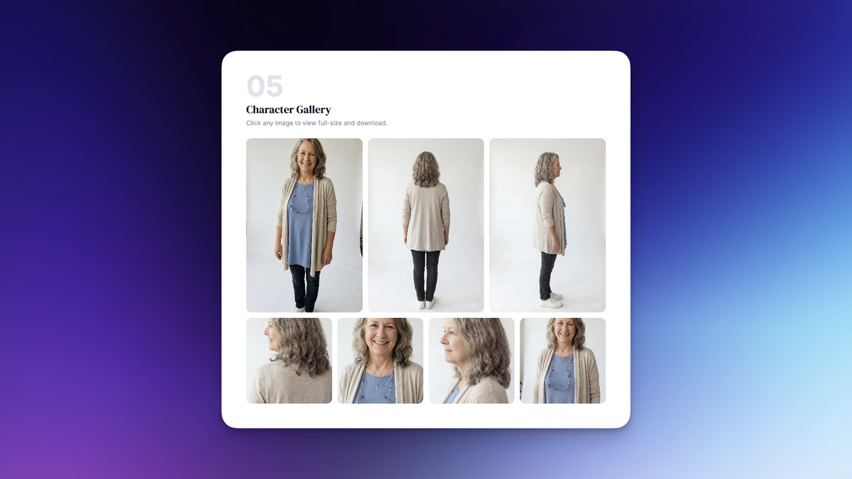 Character gallery with multiple angles