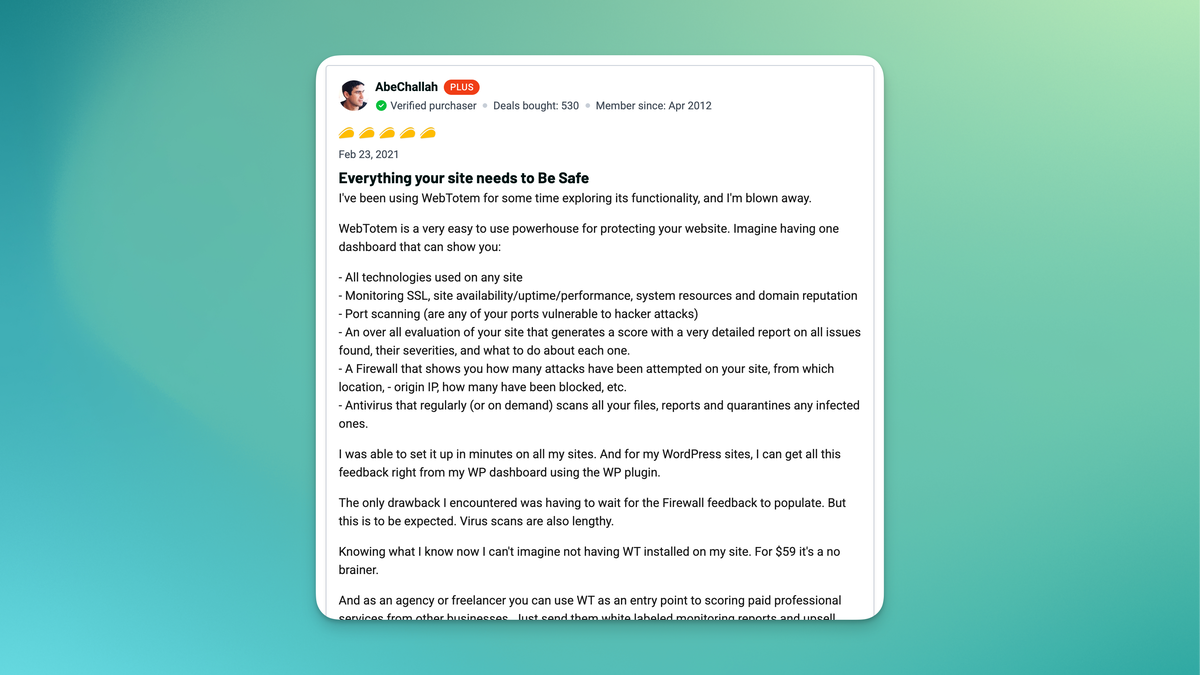 Abe Challah detailed WebTotem security review on AppSumo