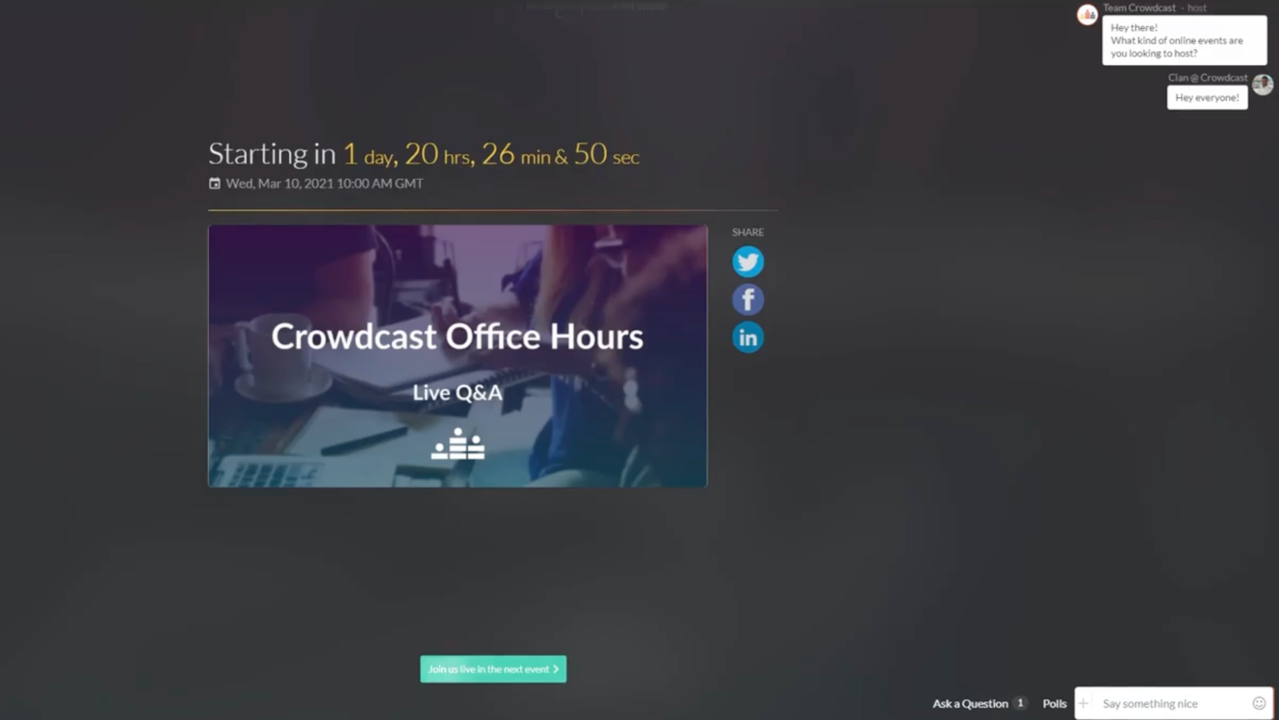 Launch live events with Crowdcast