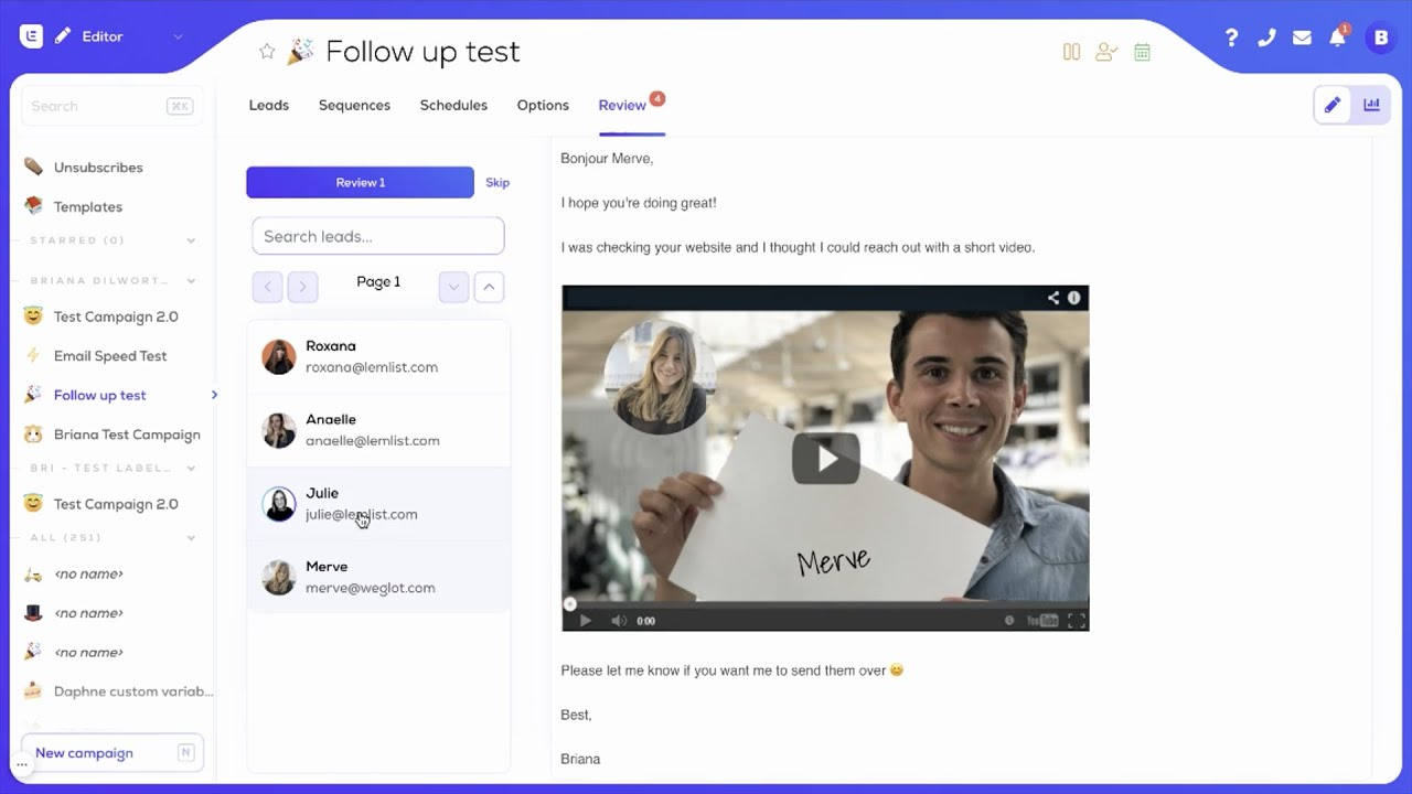 Automated follow-up email test