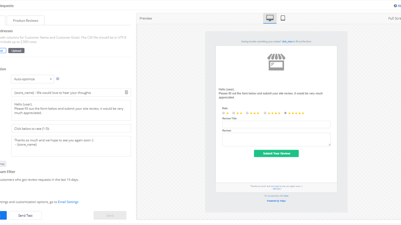 Send review requests for your ecommerce store