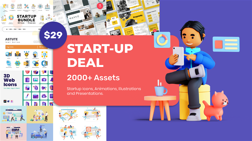 Startup Bundle: 2000+ Icons, Animations, Illustrations, Presentations