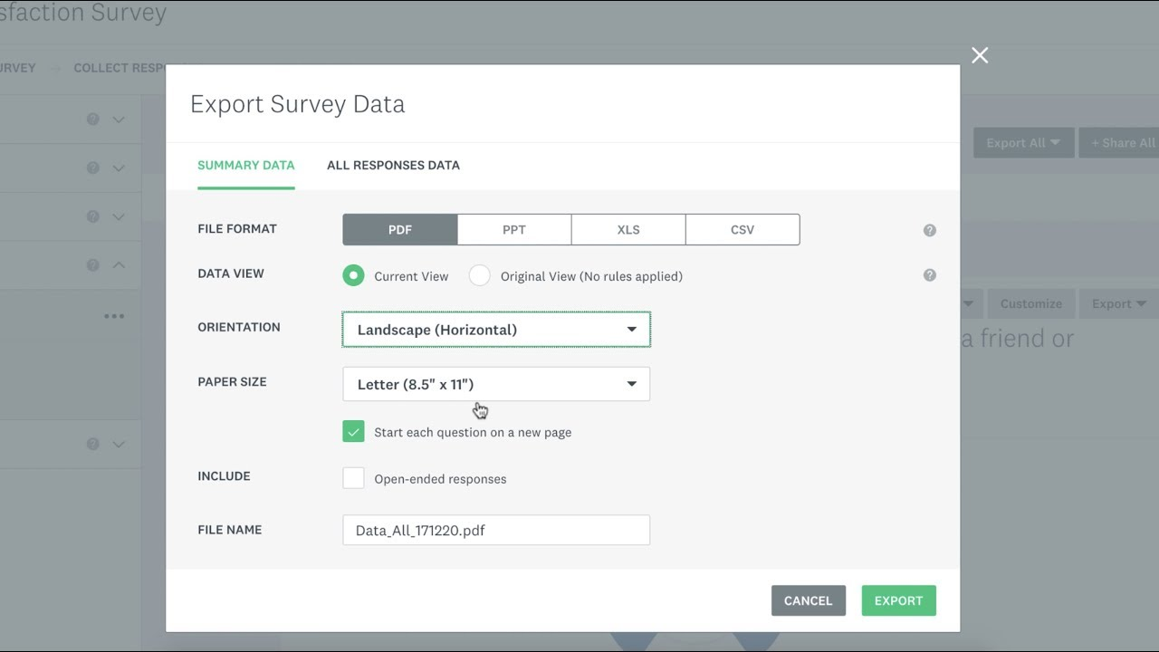 Export survey data