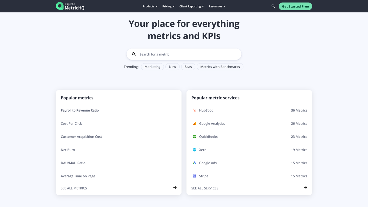 Find industry metrics and benchmarks with MetricsHQ