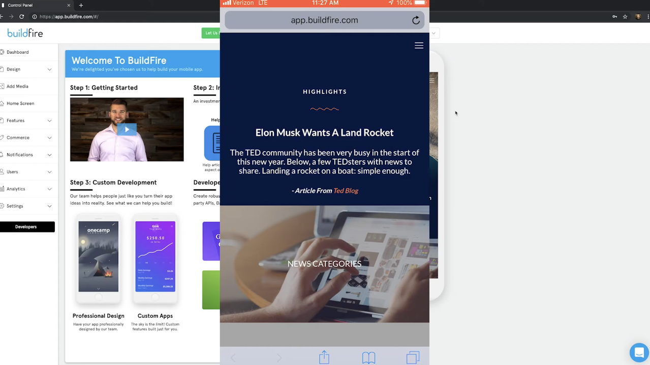 Get a preview link to view the app on your phone
