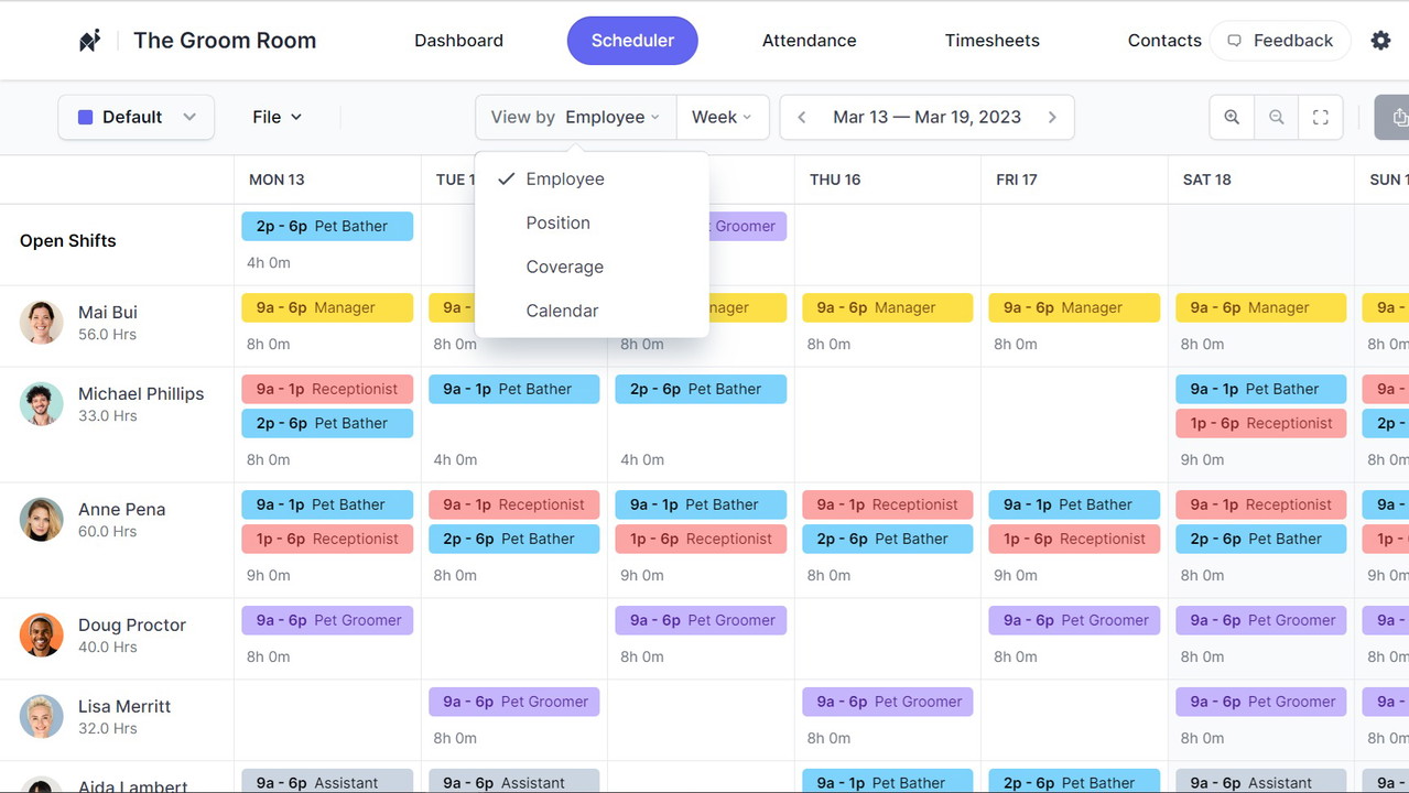 Camelo drag and drop schedule builder interface