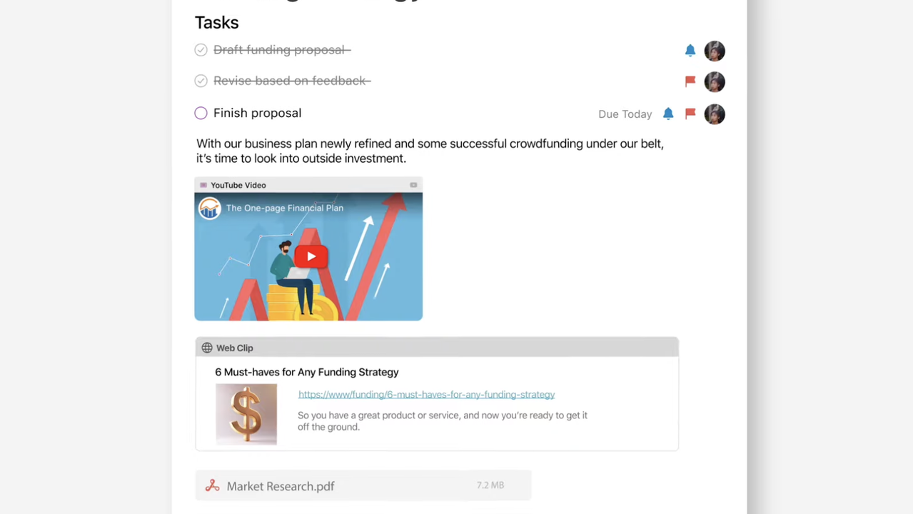Create all your tasks inside your notes