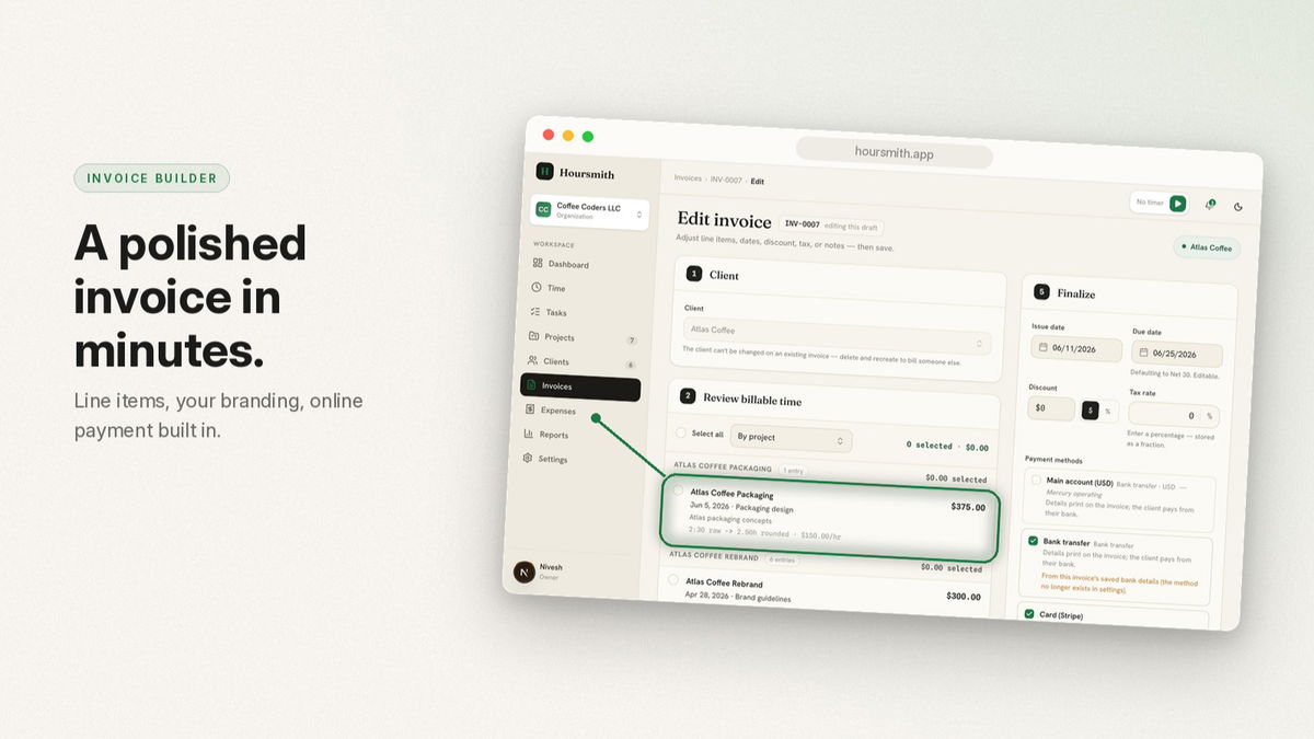 Time tracking that flows into invoices