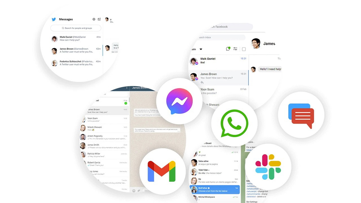 Communicate with customers via Messenger, WhatsApp, Telegram, LINE, Viber, Twitter, Slack, WeChat, SMS, email and more
