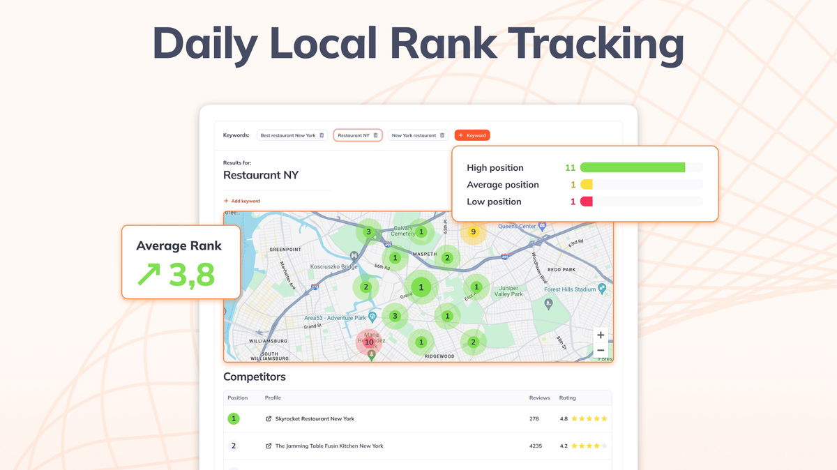 Track and enhance your visibility in local searches comprehensive keyword and competitor analysis.
