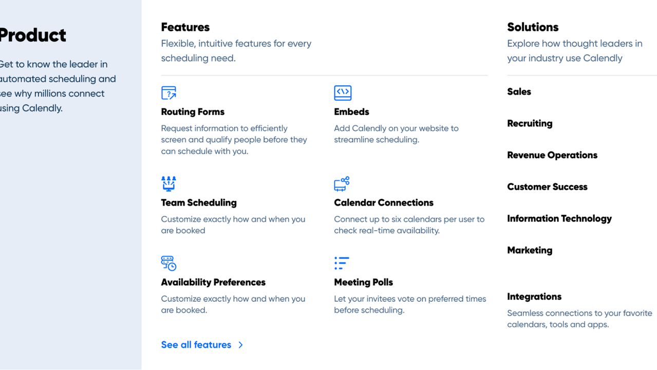 Calendly features and solutions