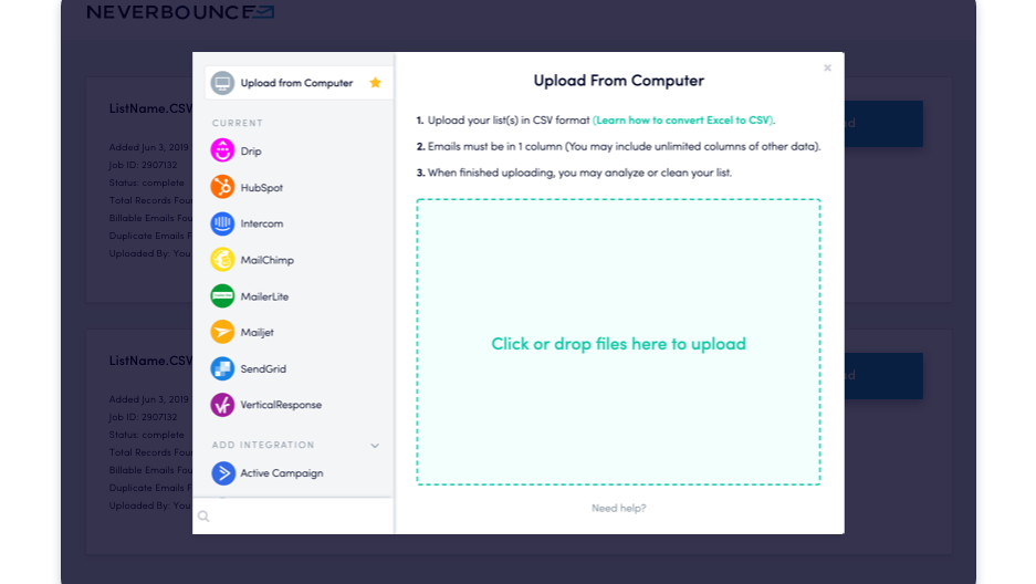 Upload your list for cleaning