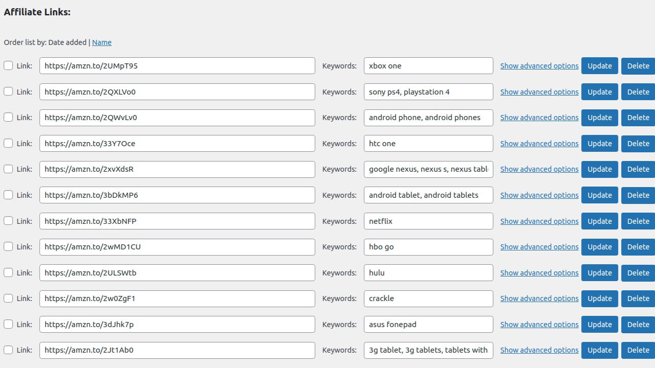 Auto Affiliate Links Dashboard Interface