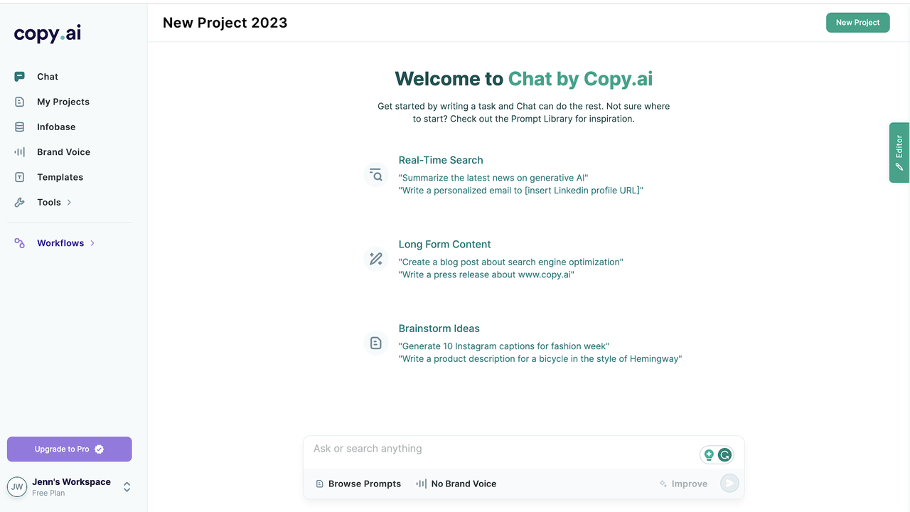 Copy.ai chat board
