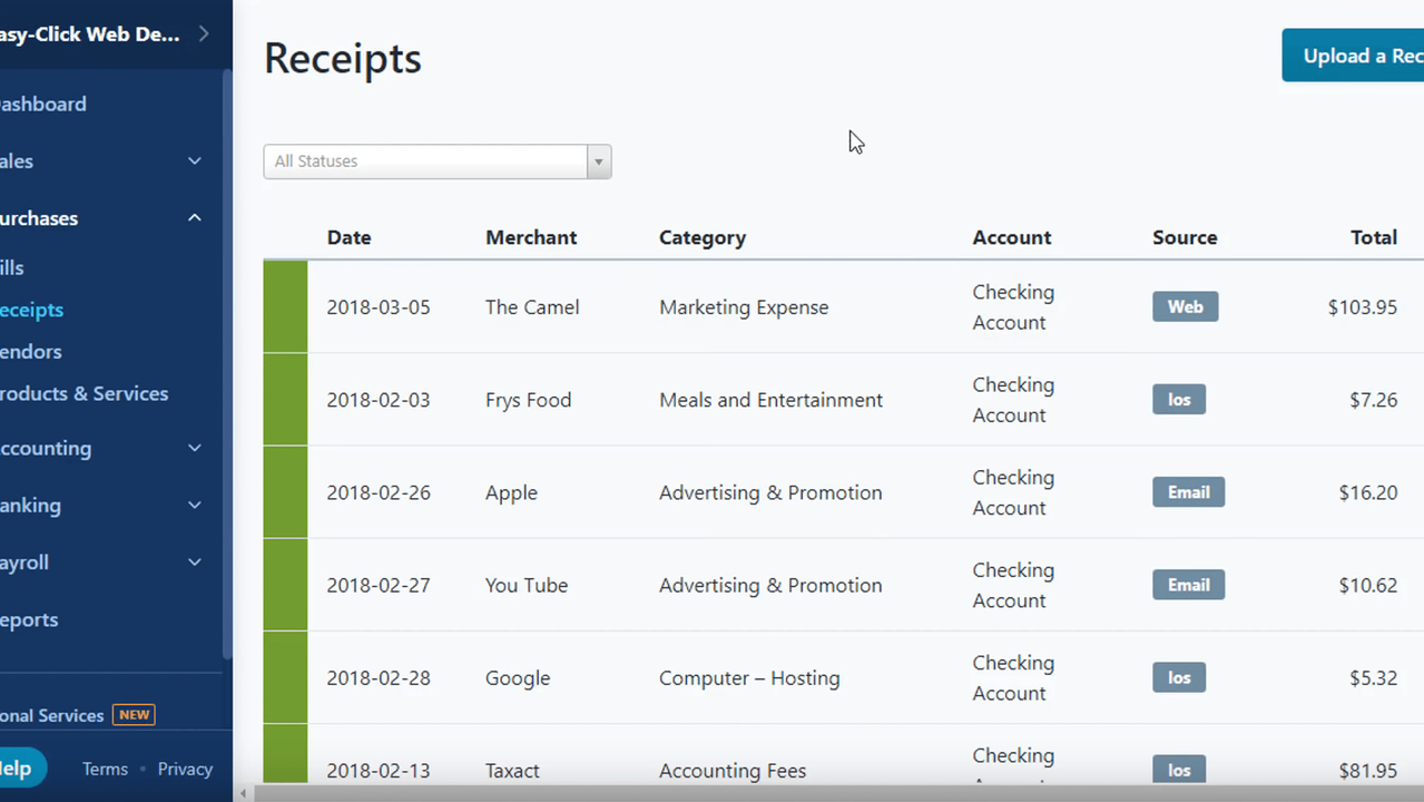 Save and organize receipts