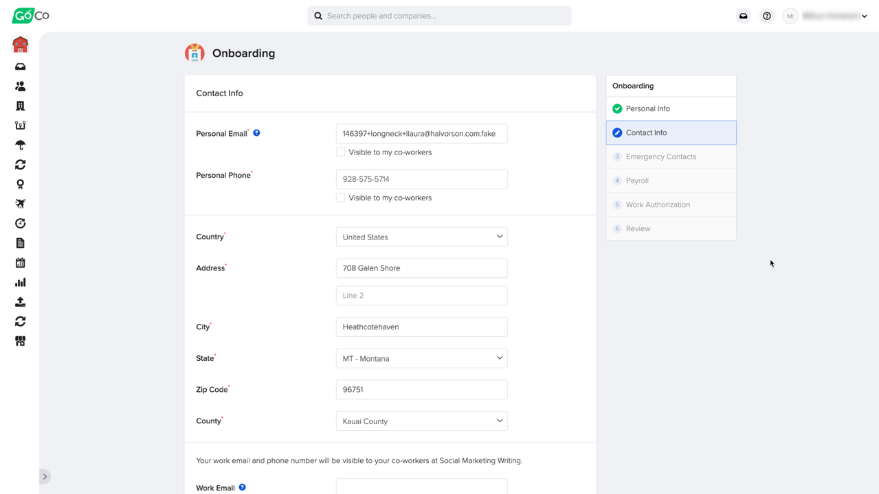 Allow new employees to add personal details directly