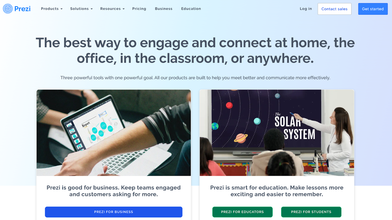 Prezi homepage