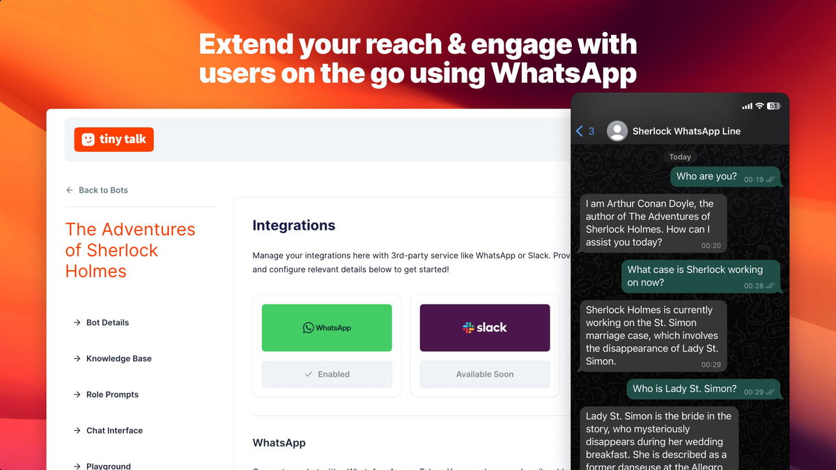 Integrate with WhatsApp for a wider audience.