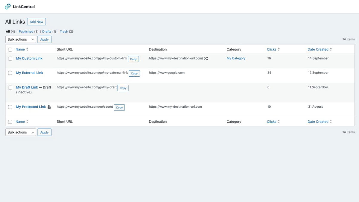 Manage affiliate and custom links in one central dashboard.