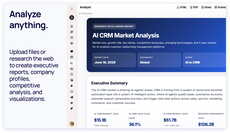 Opsbliss Analyst generating a research report with executive summary, charts, and visualizations from uploaded files or web research. thumbnail