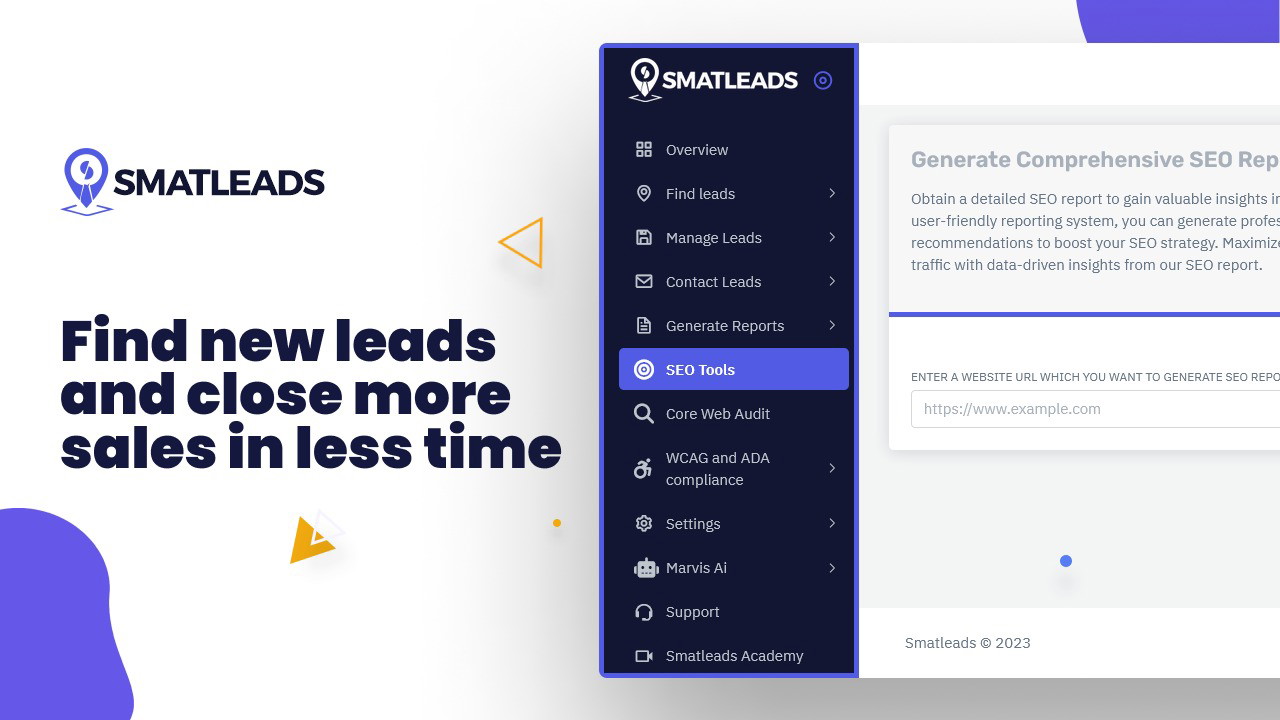 SmatLeads dashboard showing lead search interface
