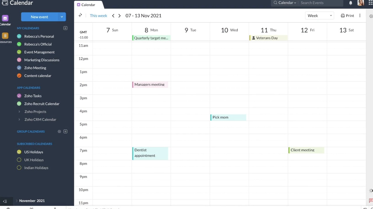 Zoho Calendar UI