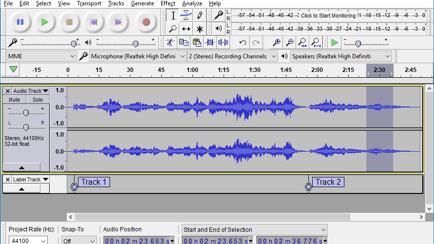 Audacity combining tracks