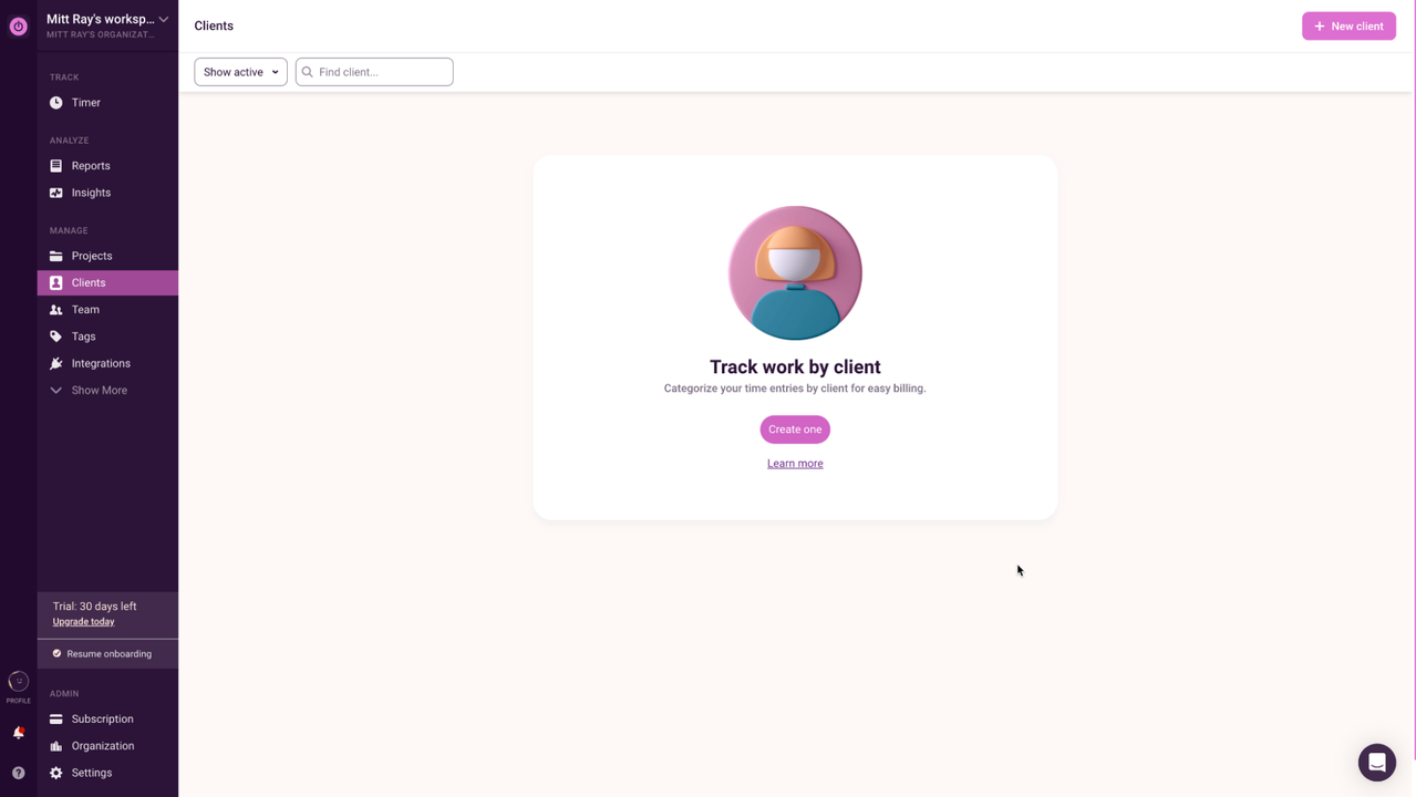 Track time for each client and share data
