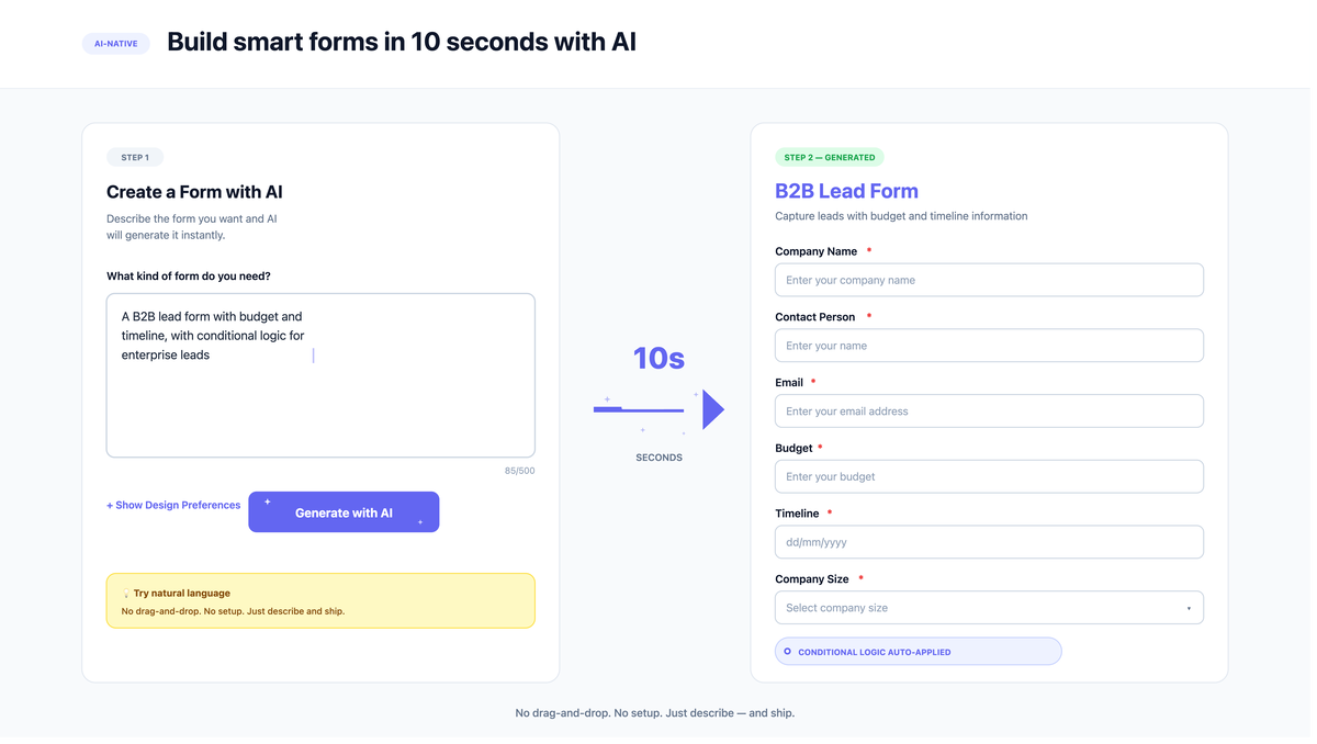 Build smart forms in 10 seconds with AI