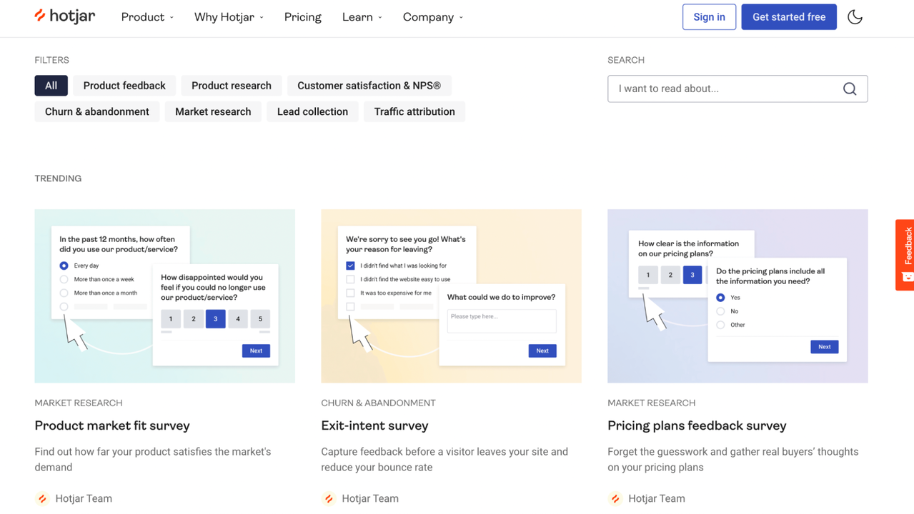 Hotjar Survey templates