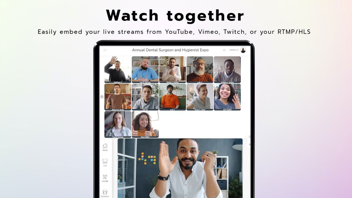 Easily incorporate live streams from various sources, including YouTube, Vimeo, Twitch, or your own RTMP or HLS CDN.