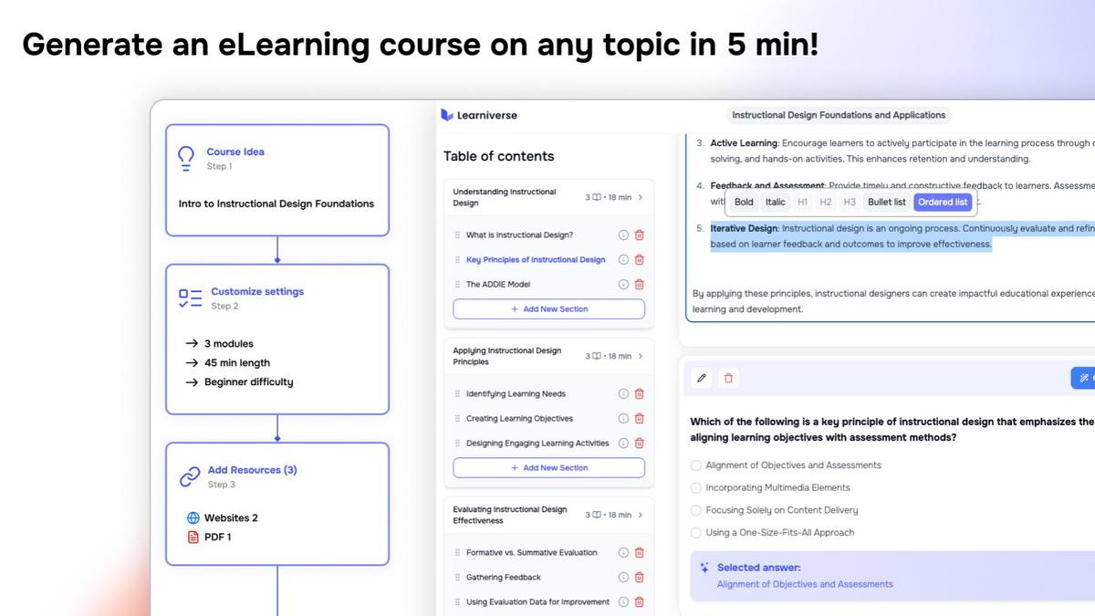 Instant AI-powered course creation