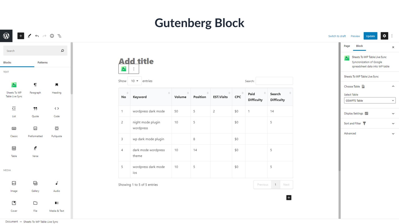 Google Sheets to WP Table Live Sync