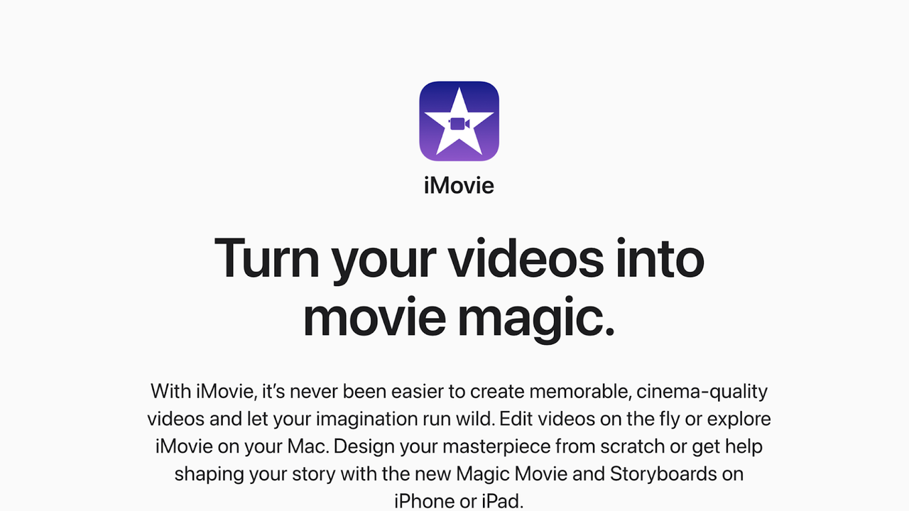 iMovie homepage