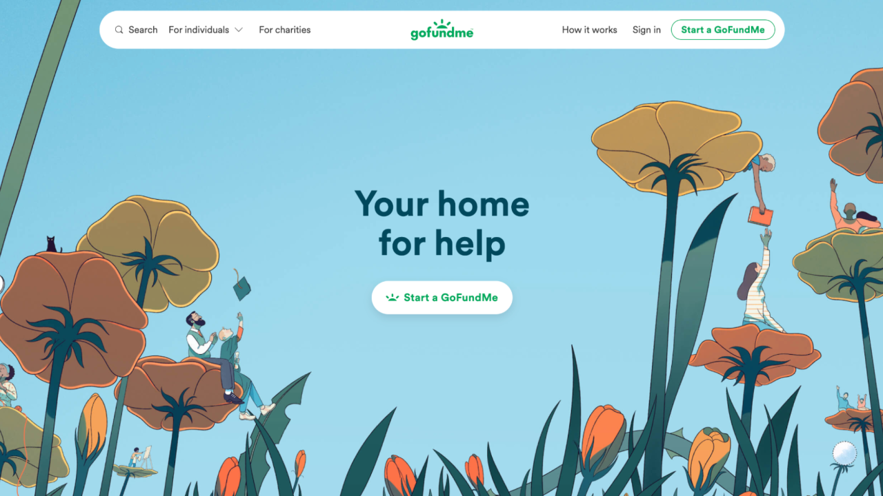 GoFundMe home page to get started