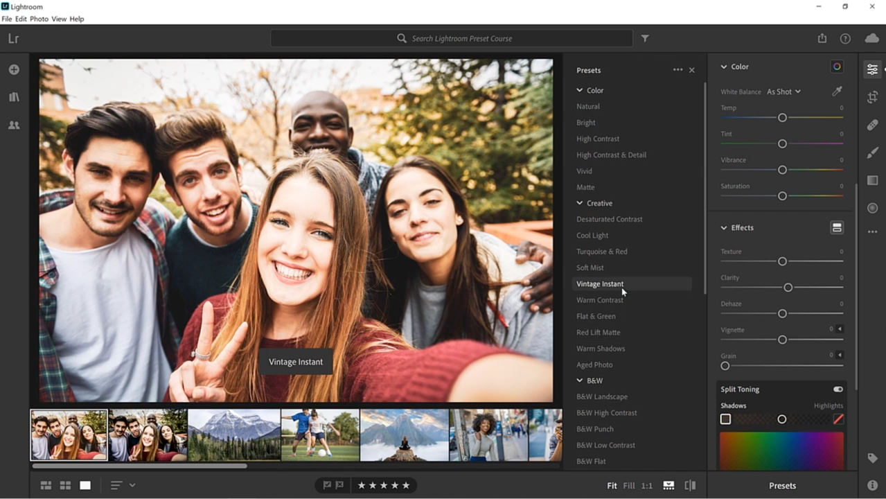 Apply presets and make instant edits