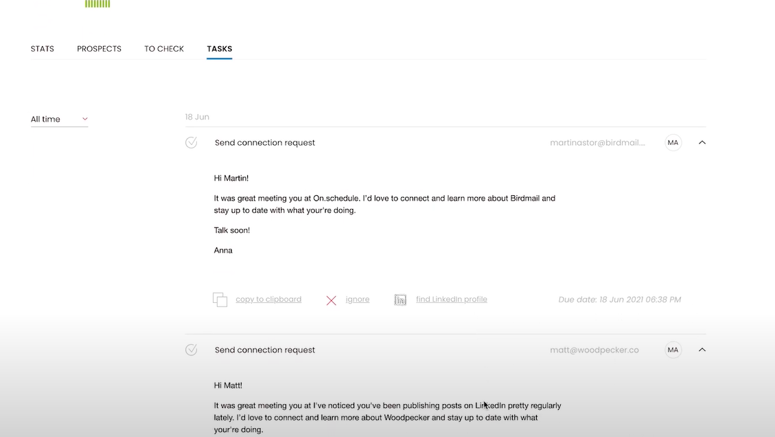 Set LinkedIn manual tasks