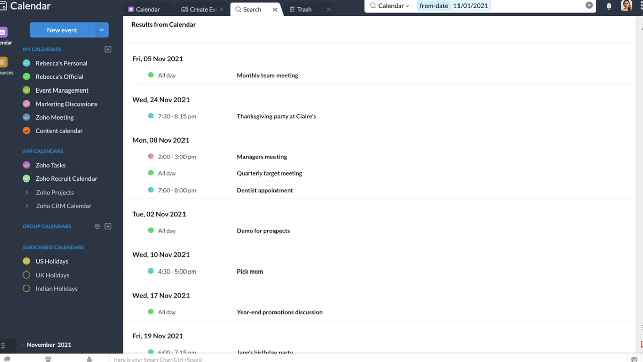 Search events easily with Zoho Calendar