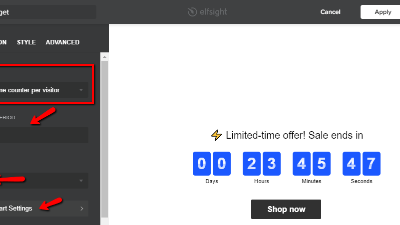 Set countdown time for every visitor