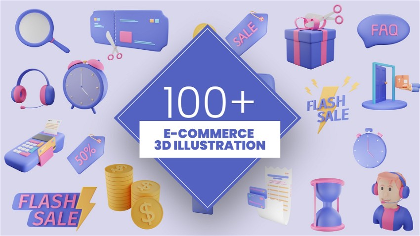 100+ E-commerce 3D illustration