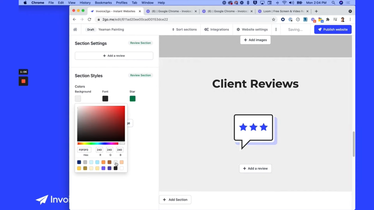 Add customer review in instant website