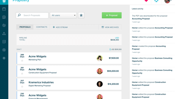 Proposal drafts dashboard