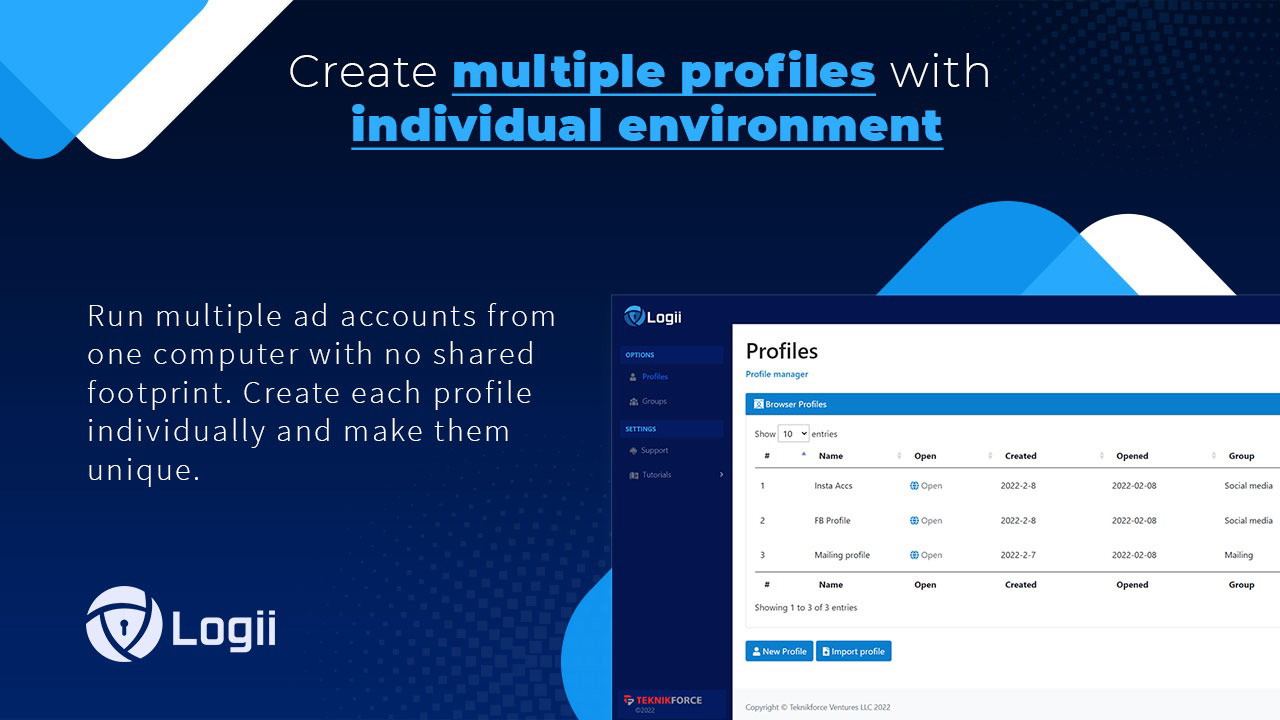Logii dashboard showing multi-account marketing security