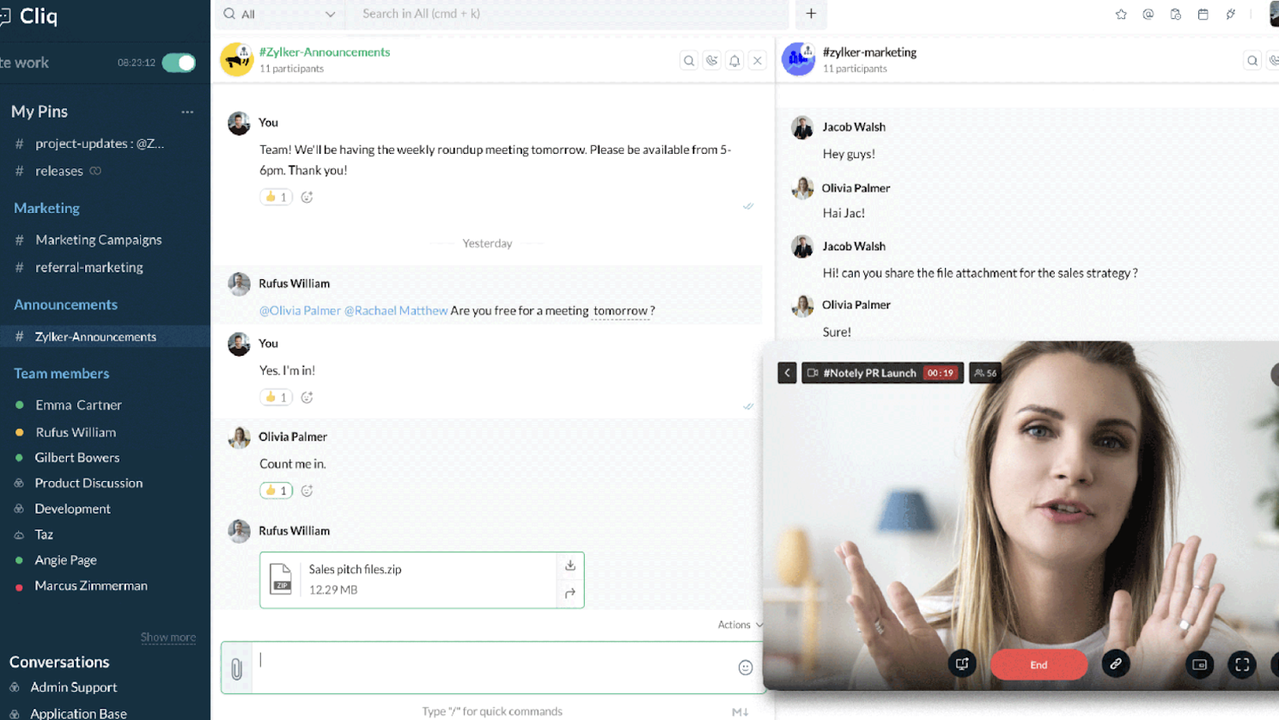 Zoho Cliq real-time video chat