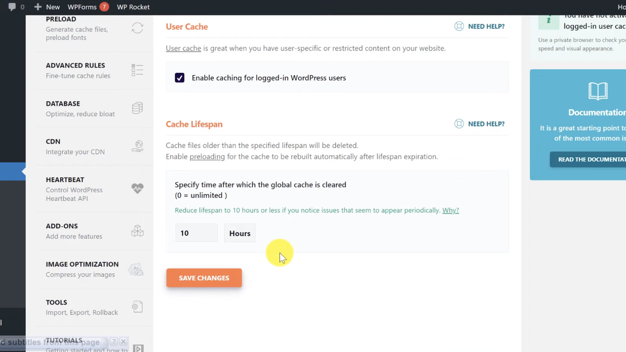 Define cache lifespan